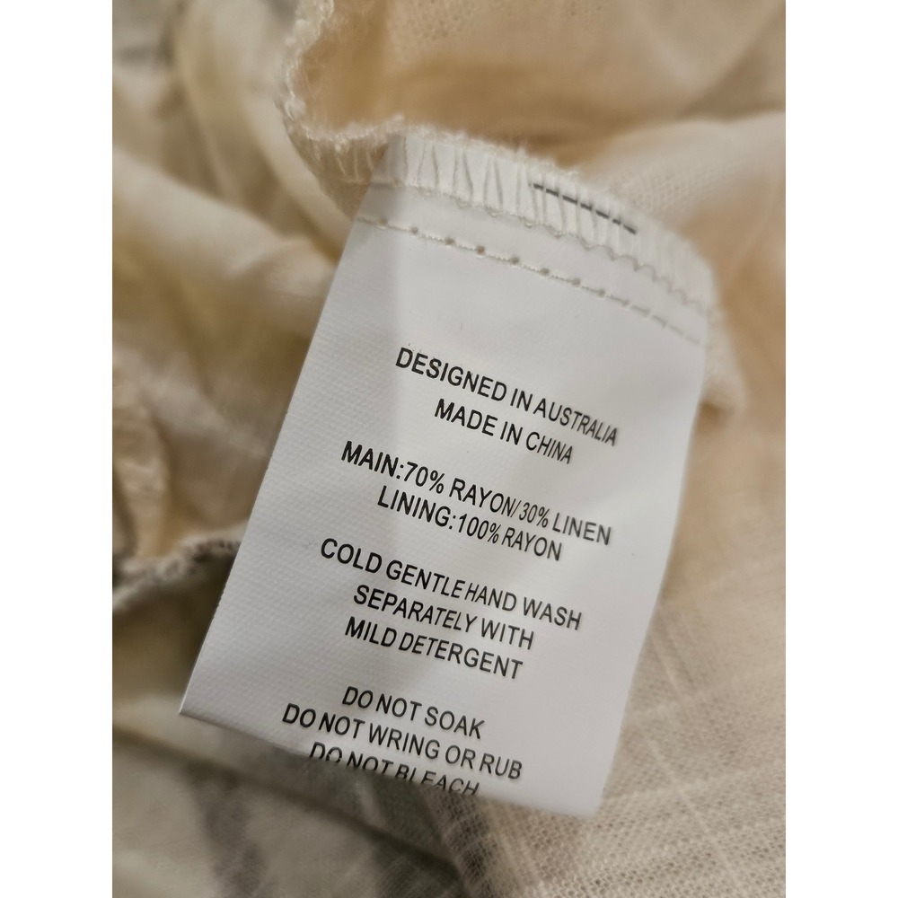 Able The Label Linen Blend Maxi Dress M Brown Cream Leaf Print Beaded NWT Boho - Picture 8 of 8